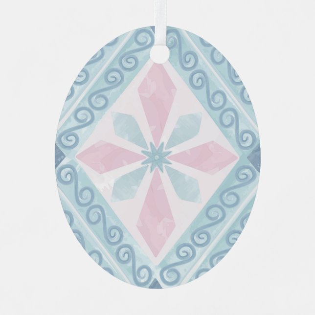 diamond shaped blue pattern metal ornament (Front)