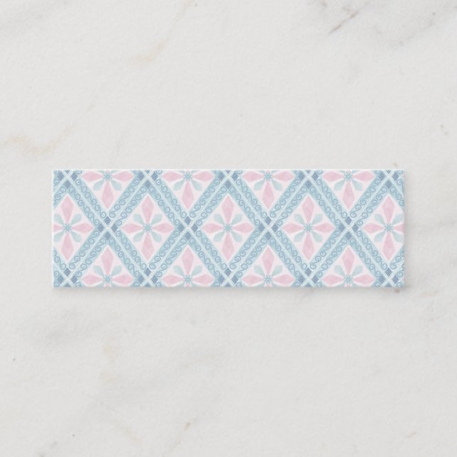 diamond shaped blue pattern mini business card (Front)