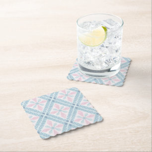 diamond shaped blue pattern paper coaster