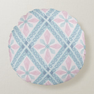 diamond shaped blue pattern round pillow