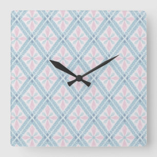 diamond shaped blue pattern square wall clock