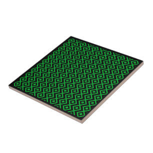 Diamond Shaped Harlequin Pattern Black And Green Tile
