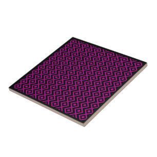 Diamond Shaped Harlequin Pattern Black Hot Pink Tile