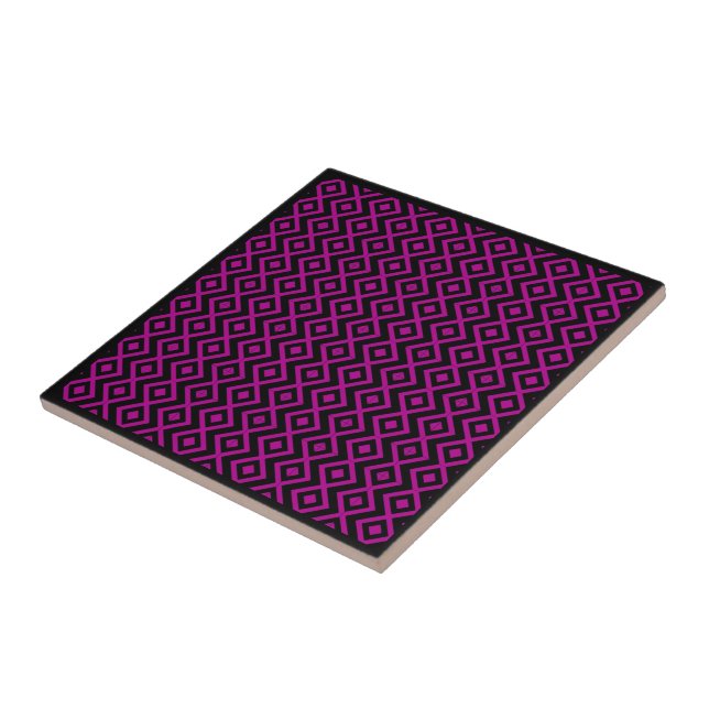 Diamond Shaped Harlequin Pattern Black Hot Pink    Tile (Side)