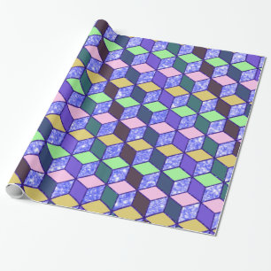 Diamond-Shaped Hexagon Blue Glitter Lined Wrapping Paper