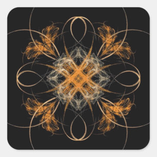 Diamond Shaped Orange and White Fractal Art Square Sticker