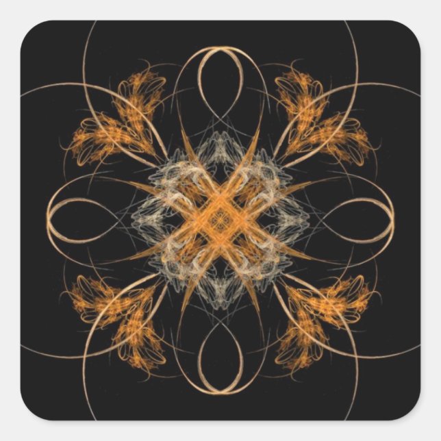 Diamond Shaped Orange and White Fractal Art Square Sticker (Front)