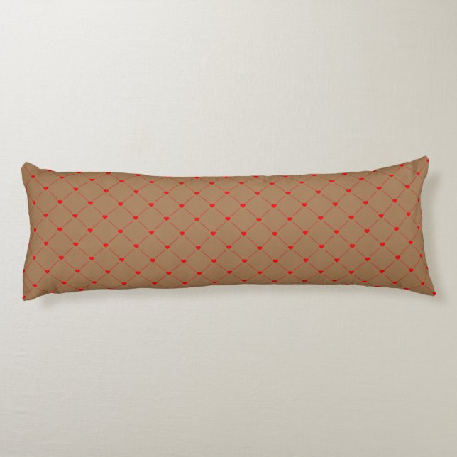 Diamond Shaped Red Heart & Line Art Body Pillow (Back)