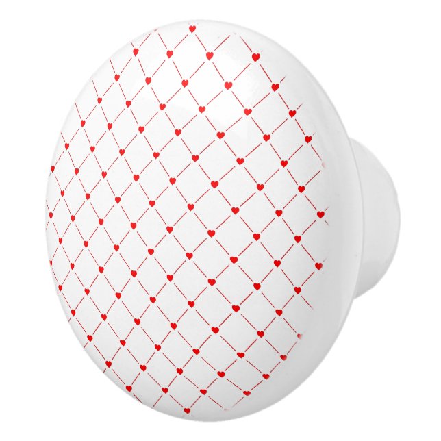 Diamond Shaped Red Heart & Line Art Ceramic Knob (Right)