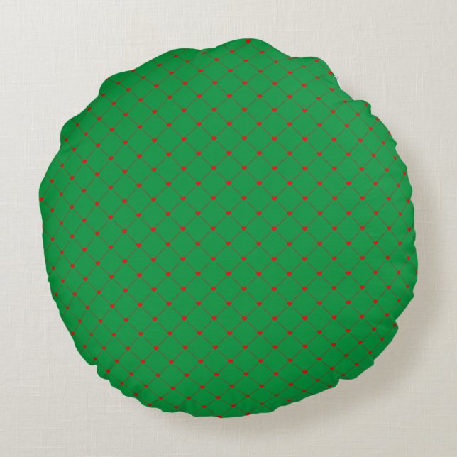 Diamond Shaped Red Heart & Line Art Round Pillow (Back)