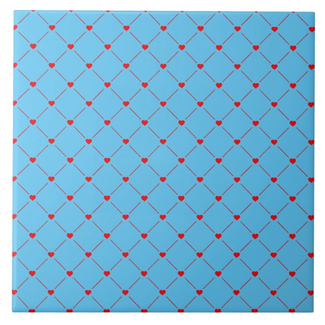 Diamond Shaped Red Heart & Line Art Tile (Front)