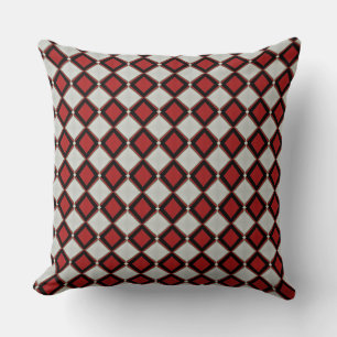 Diamond Shapes in Barn Red and Black Lines Throw Pillow