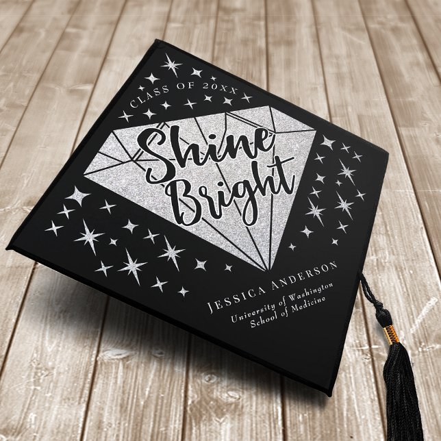 Diamond Shine Bright Silver Black Graduation Cap Topper (Creator Uploaded)