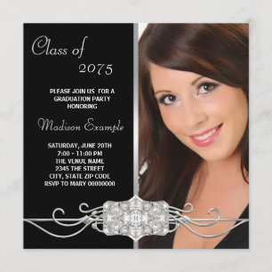 Diamond Silver and Black Photo Graduation Invitation