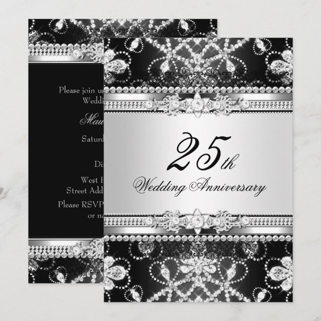 Diamond Silver Black 25th Anniversary Invite (Front/Back)