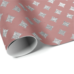Diamond Silver Glam Pink Rose Gold Shiny Wrapping Paper