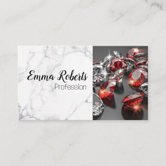 Diamond Silver Sparkling Red Marble Business Card (Front)