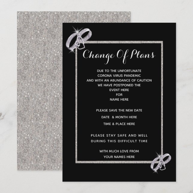 Diamond Silver Wedding Rings Change Of Plans Invitation (Front/Back)