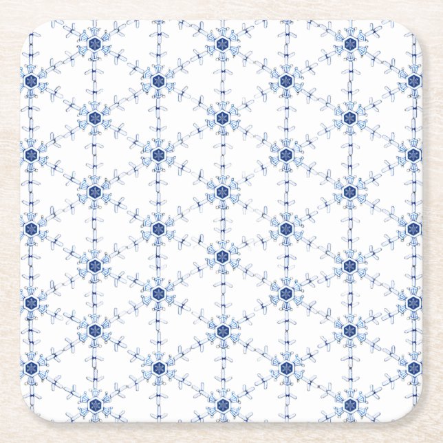 Diamond Snowflake Pattern Square Paper Coaster (Front)
