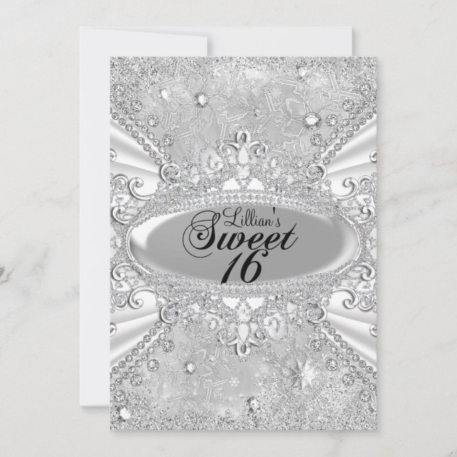 Diamond Snowflake Winter Wonderland Sweet 16 Invitation (Front)