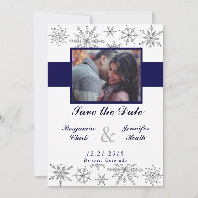 Diamond Snowflakes Save the Date (Front)