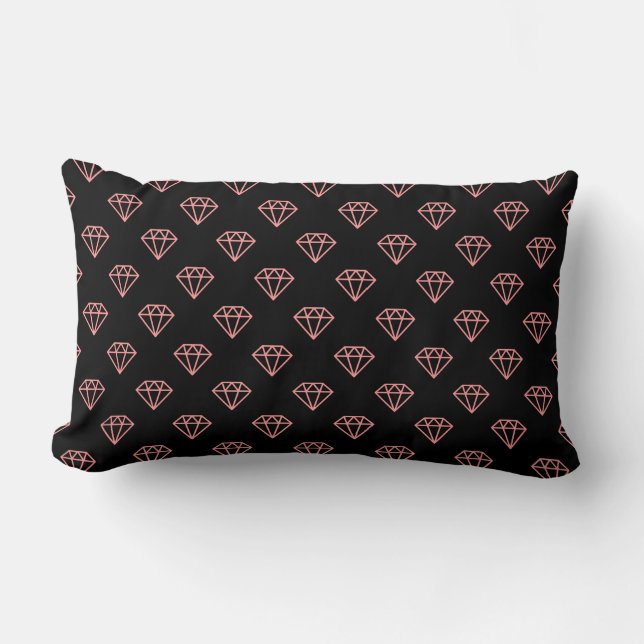 Diamond - Soft Pink on Black Lumbar Pillow (Front)