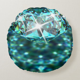 Diamond sparkle gemstone elegant teal black round pillow