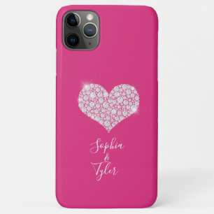 Diamond Sparkle Heart, DIY Names Script, Deep Pink iPhone 11 Pro Max Case