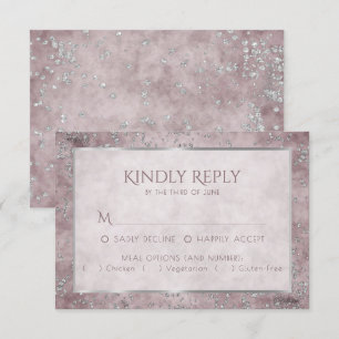 Diamond Sparkle   Mauve and Silver Glitter Entree RSVP Card
