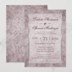 Diamond Sparkle   Mauve and Silver Glitter Wedding Invitation