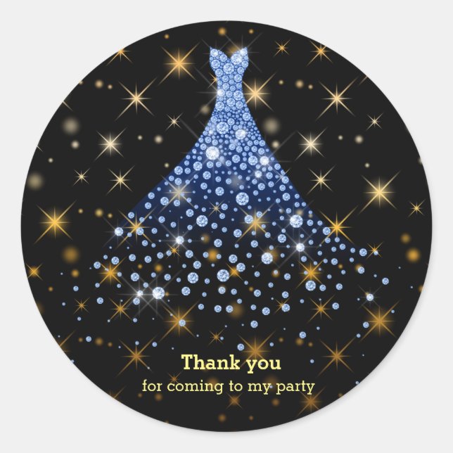 Diamond sparkling gown classic round sticker (Front)