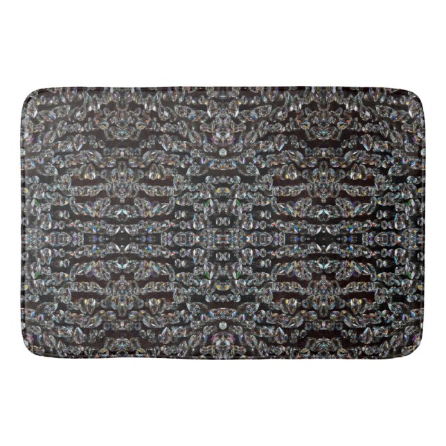 Diamond sparkly pattern elegant silver and black bath mat (Front)