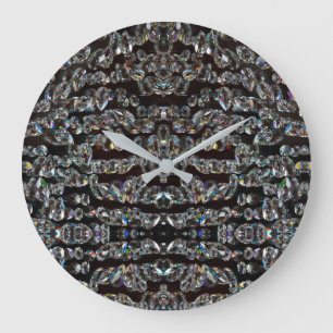 Diamond sparkly pattern elegant silver and black large clock