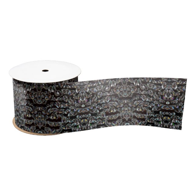 Diamond sparkly pattern elegant silver and black satin ribbon (Spool)