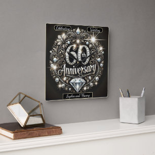 Diamond Splendour: 60th Anniversary Design Square Wall Clock