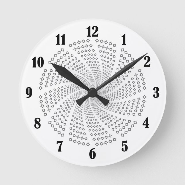 diamond square black frames deco round clock (Front)