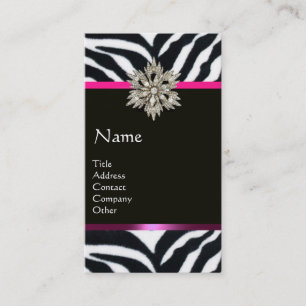 DIAMOND STAR PINK BLACK WHITE ZEBRA FUR MONOGRAM BUSINESS CARD