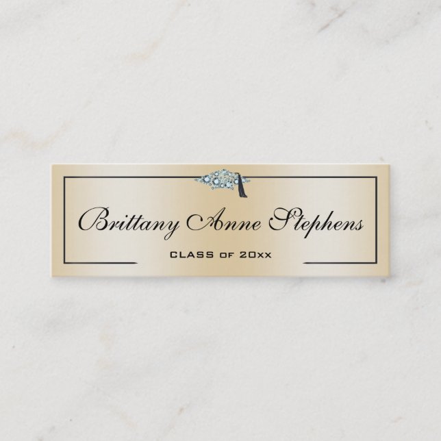 Diamond Studded Grad Cap Rose Gold Calling Card (Front)