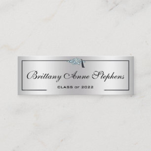 Diamond Studded Grad Cap Silver 2 Calling Card