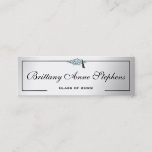 Diamond Studded Grad Cap Silver Calling Card