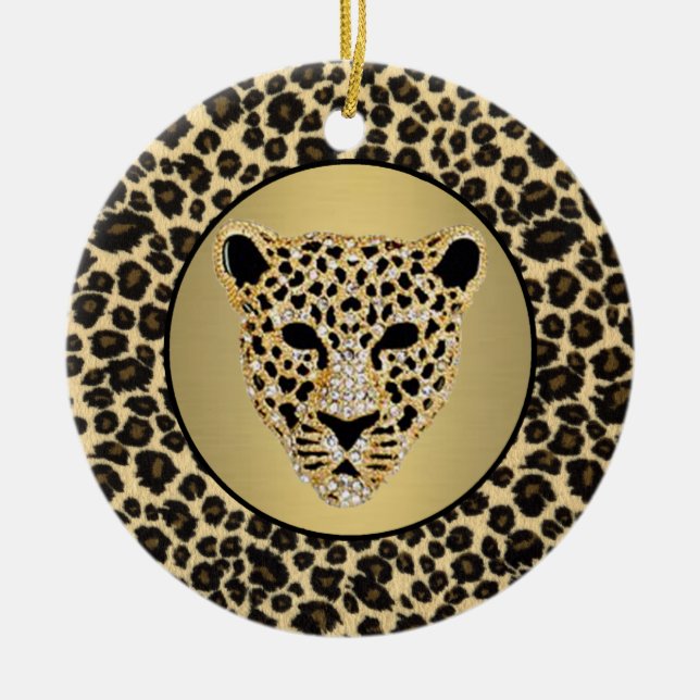 Diamond-Studded Jaguar Ceramic Ornament (Front)