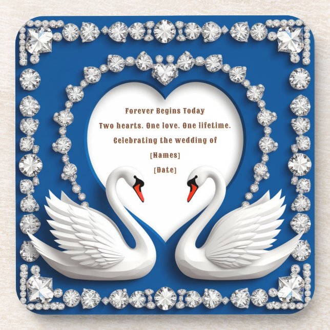 Diamond Swan Blue Wedding Love Arch Design Coaster (Front)