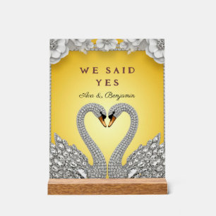 Diamond Swan Pair Luxury Romance Theme Acrylic Sign