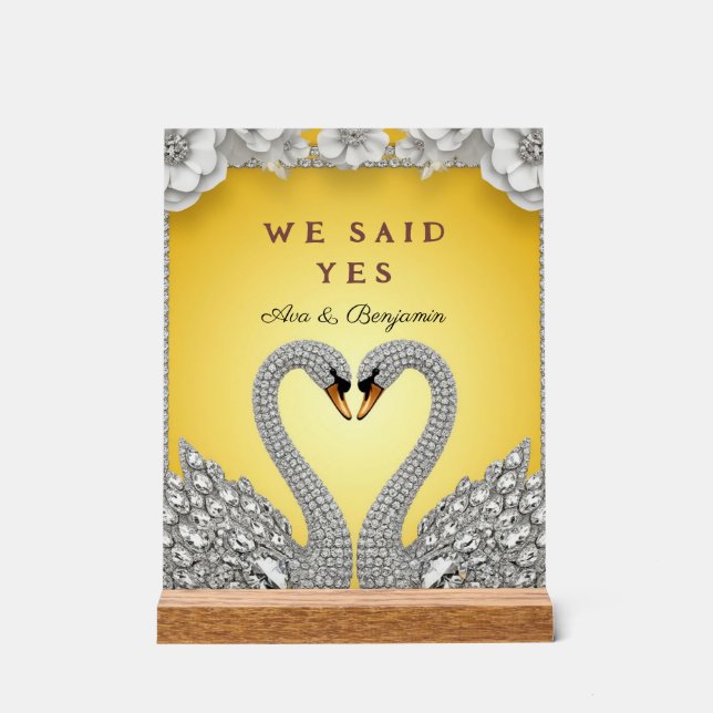 Diamond Swan Pair Luxury Romance Theme Acrylic Sign (Front)
