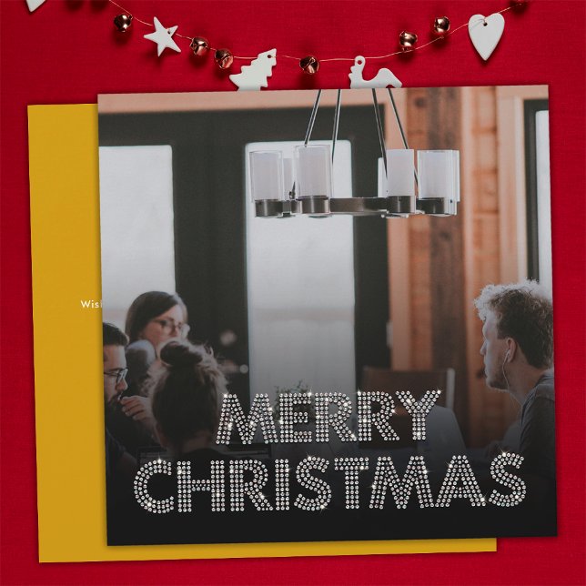 Diamond Team Photo Merry Christmas Business Yellow Holiday Card (Front and Back)