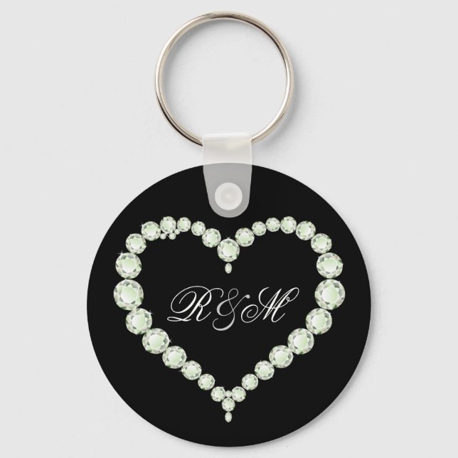 Diamond Themed Monogram "His and Her" initials Keychain (Front)