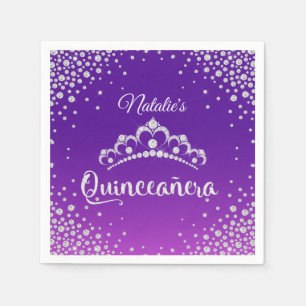 Diamond Tiara Crown Personalized Quinceanera Napkin