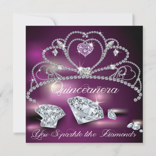 Diamond Tiara Glam Quinceañera Invitation (Devant)