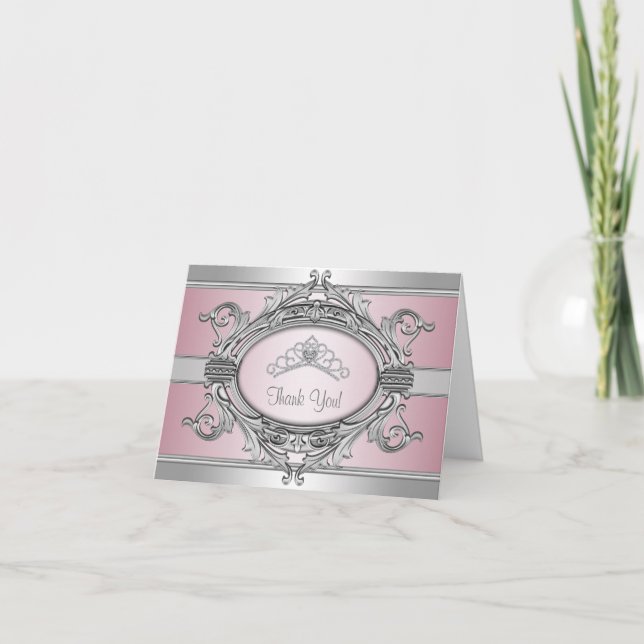 Diamond Tiara Silver Pink Princess Thank You Card (Front)