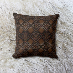 Diamond Tooled Leather Look Pattern Throw Pillow